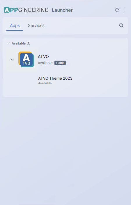 Appgineering Launcher window listing ATVO as available to install.